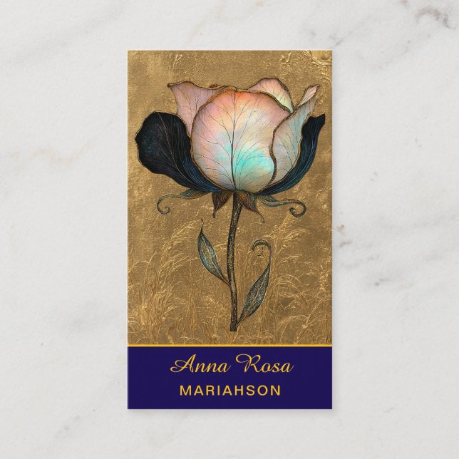*~* AP98 Elegant Flower Gold 12  Rich  QR Floral  Business Card (Front)