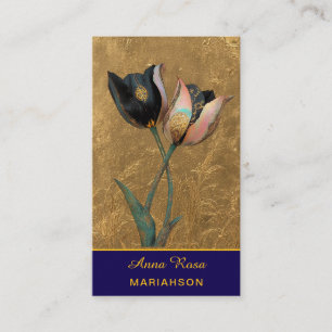 *~* AP98 Elegant Flower Gold 1 Vintage QR Business Card