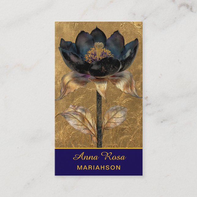*~* AP98 Elegant Flower Gold 30 Rich  QR Floral  Business Card (Front)