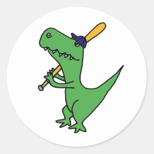 AP- T-rex Dinosaur Playing Baseball Classic Round Sticker