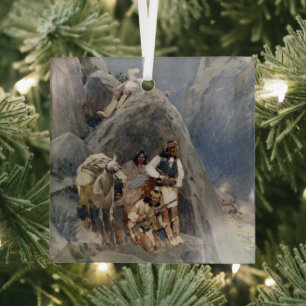 Apache Indians in Mountains, Native American Henry Glass Tree Decoration
