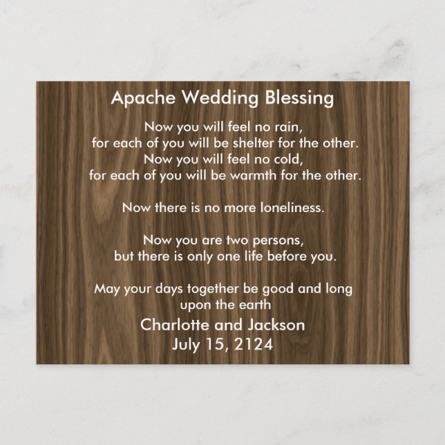 Apache Wedding Blessing Dark Wood Grain Postcard (Front)