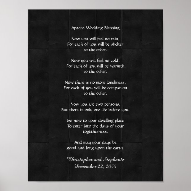 Apache Wedding Blessing Poster 11" x 14" Rustic (Front)