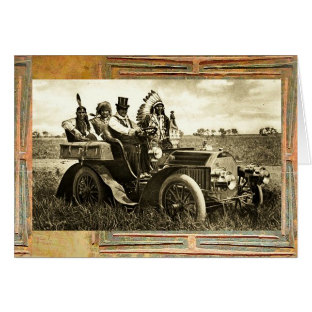 APACHES AND GERONIMO DRIVING A MOTOR CAR (Front Horizontal)