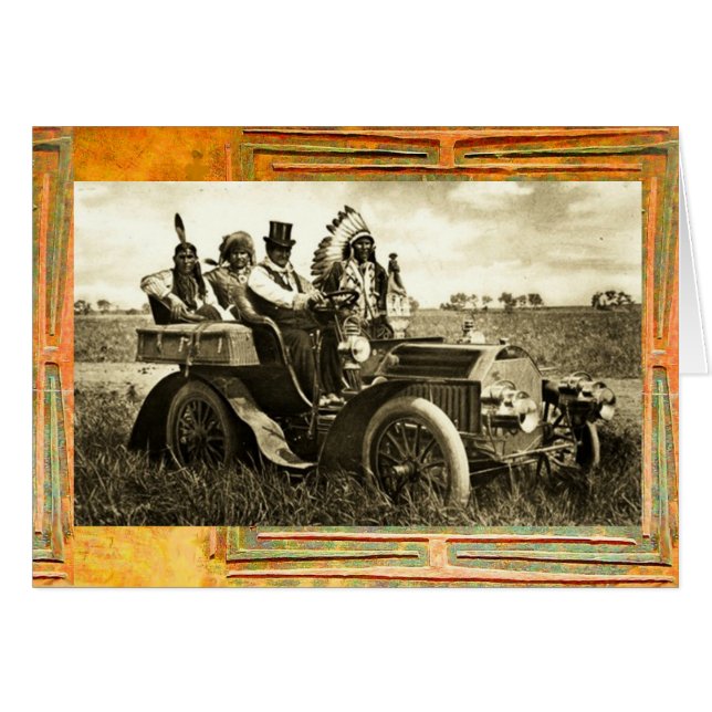 APACHES AND GERONIMO DRIVING A MOTOR CAR (Front Horizontal)