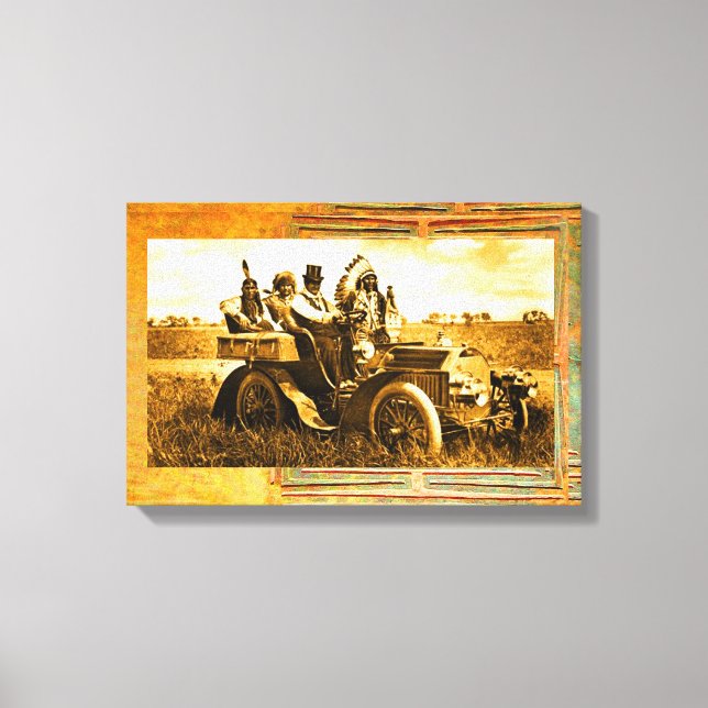 APACHES AND GERONIMO DRIVING A MOTOR CAR CANVAS PRINT (Front)