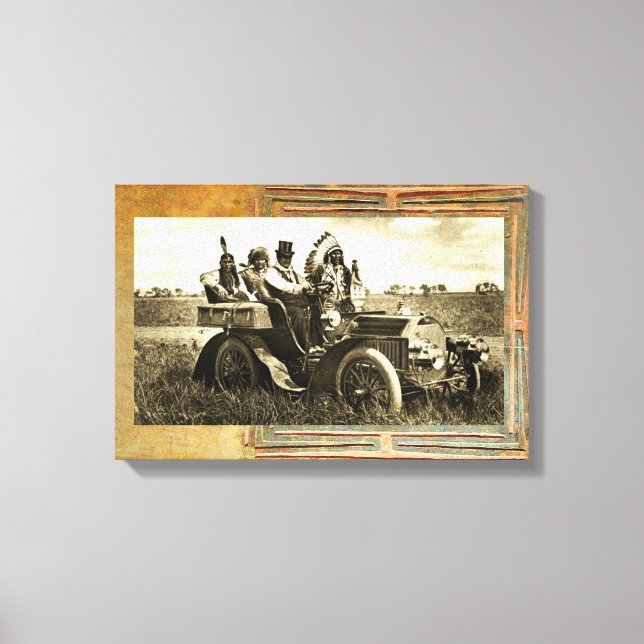 APACHES AND GERONIMO DRIVING A MOTOR CAR CANVAS PRINT (Front)