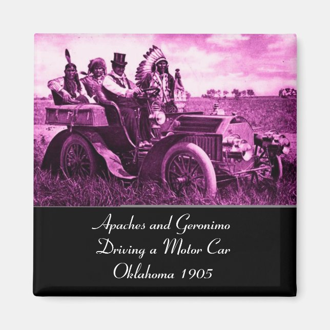 APACHES AND GERONIMO DRIVING A MOTOR CAR MAGNET (Front)