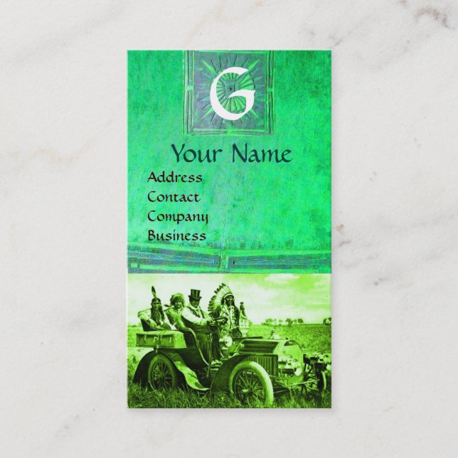 APACHES AND GERONIMO DRIVING A MOTOR CAR, Monogram Business Card (Front)