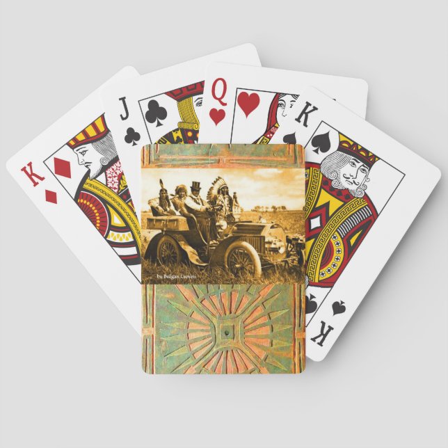 APACHES AND GERONIMO DRIVING A MOTOR CAR PLAYING CARDS (Back)