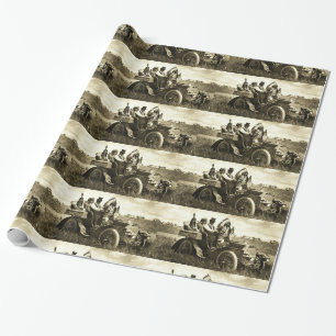 APACHES AND GERONIMO DRIVING A MOTOR CAR WRAPPING PAPER