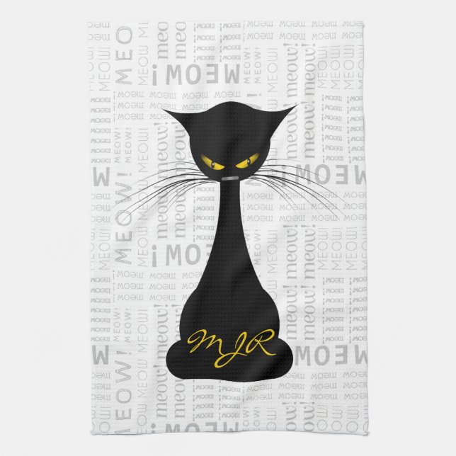 APAL: Black Cat Meow Custom Tea Towel (Vertical)