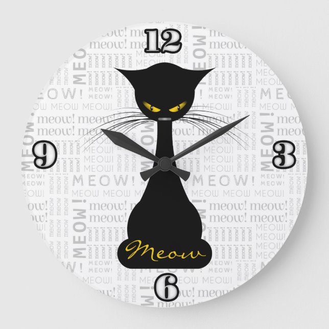 APAL: Black Cat Meow Large Clock (Front)