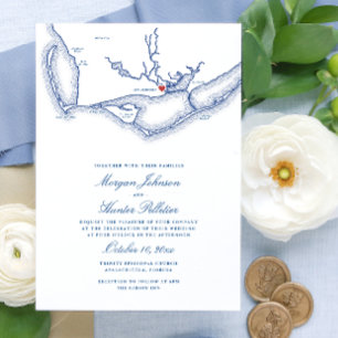 Apalachicola FL Map Elegant Navy Wedding Invitation