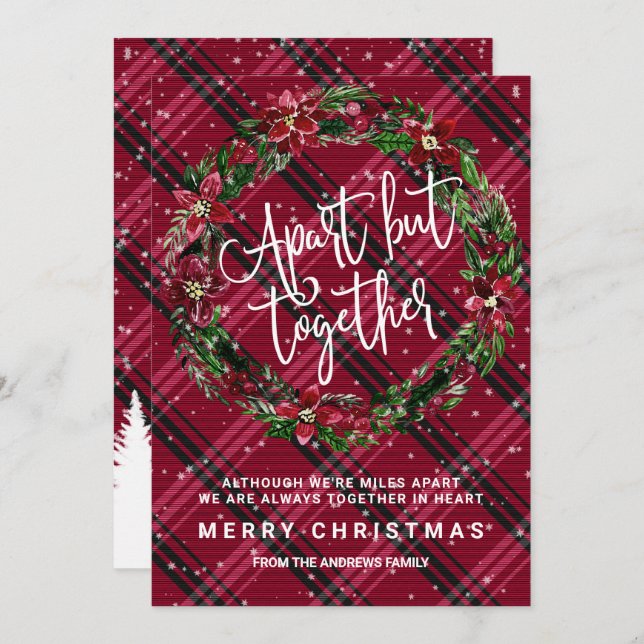 Apart But Together Floral Wreath Flannel Christmas Invitation (Front/Back)