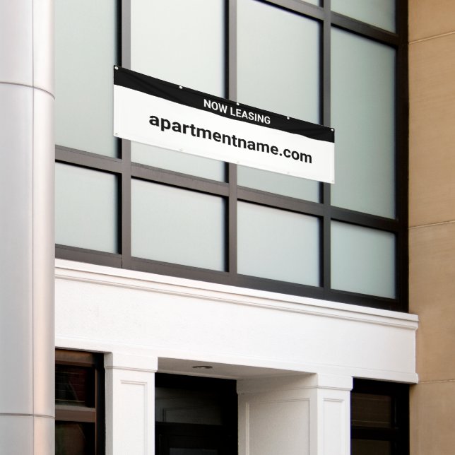 Apartment Building Website Now Leasing White Banner (Outside Building)