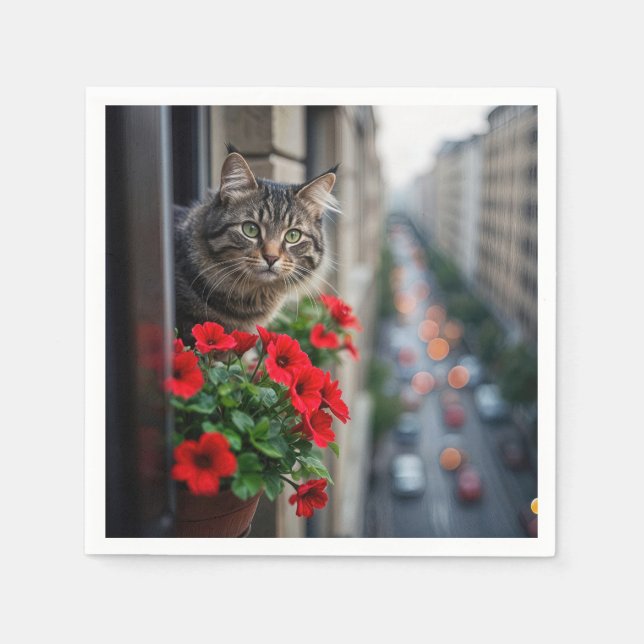 Apartment Tabby Cat In Window Napkin (Front)