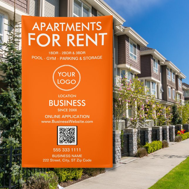 Apartments For Rent Modern Orange Logo QR Code Banner (Creator Uploaded)