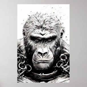 Ape Monkey Wild Nature Illustration Line Epic Art Poster
