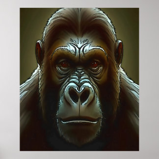 Ape Mountain Gorilla Fun Face Black Outline Art Poster