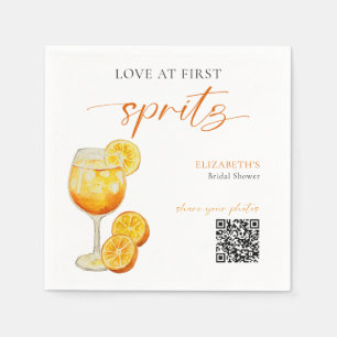 Aperol Love at First Spritz QR Photo Bridal Shower Napkin