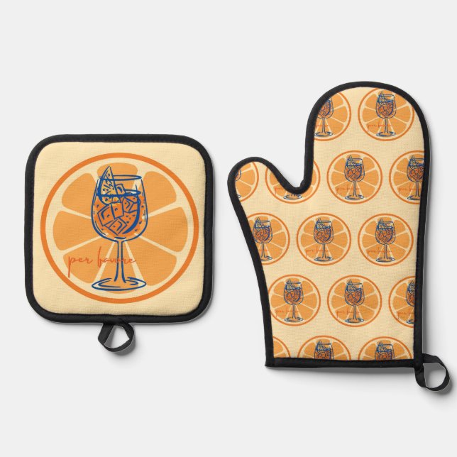  Aperol Per Favore Oven Mitt & Pot Holder Set (Front)