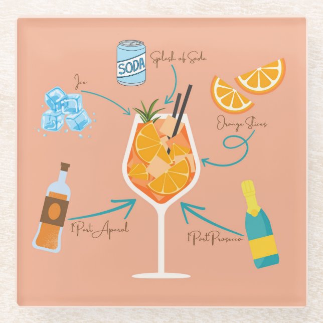 Aperol Recipe Glass Coaster (Front)