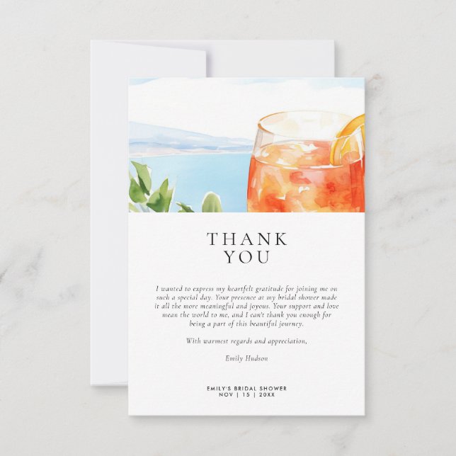 Aperol Spritz Amalfi Italy Bridal Shower Thank You Card (Front)