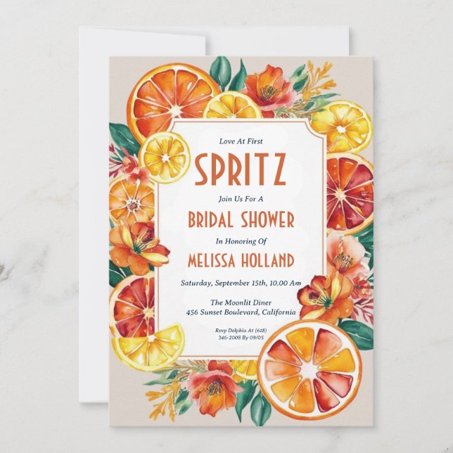 aperol spritz bridal shower invitations (Front)