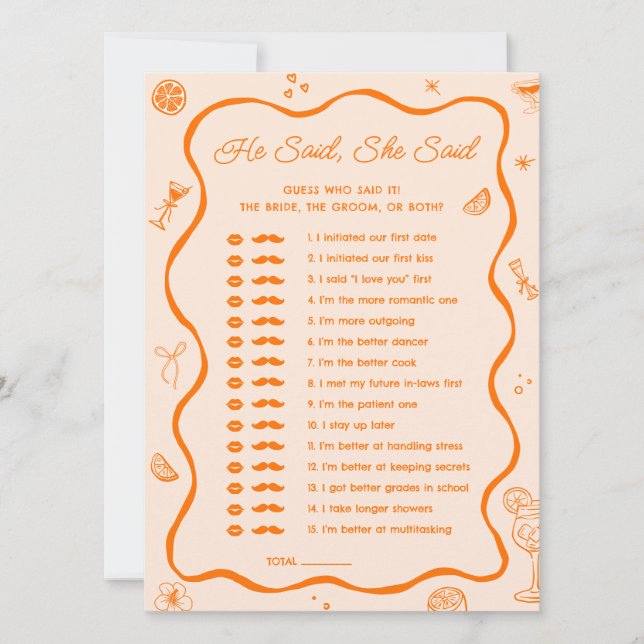 Aperol Spritz Bridal Shower Who Said Game Card (Front)