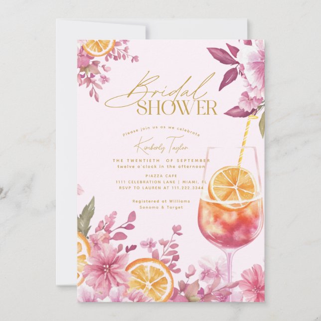 Aperol Spritz Bright Floral Bridal Shower Invitation (Front)