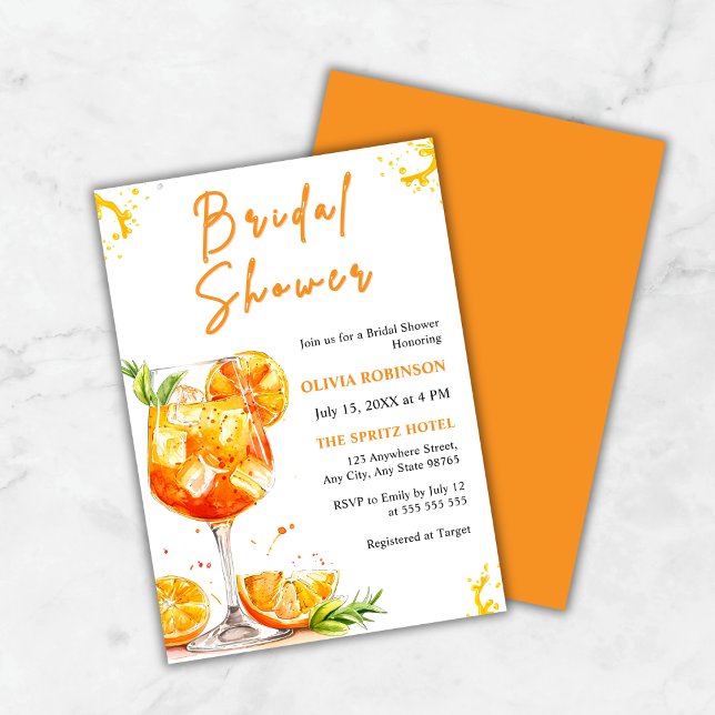 Aperol Spritz Cocktail Orange Bridal Shower Invitation (Aperol Spritz Cocktail Orange Bridal Shower Invitation )