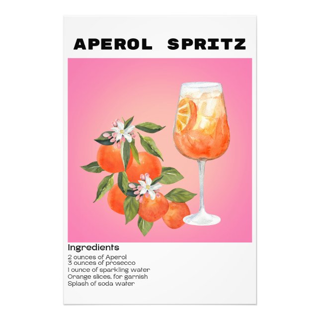 Aperol Spritz Cocktail Recipe Flower Market Art Photo Print (Front)