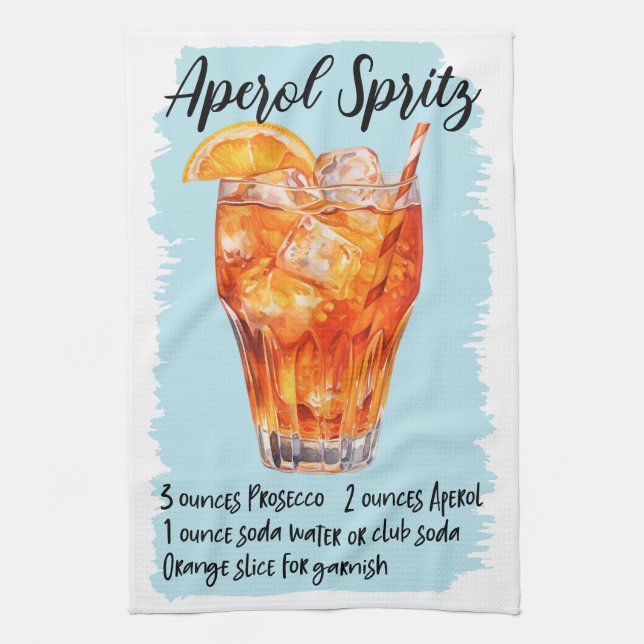 Aperol Spritz Cocktail Recipe Tea Towel (Vertical)