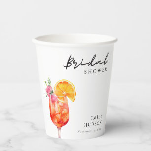 Aperol Spritz Floral Bridal Shower Paper Cups
