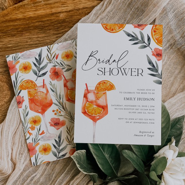 Aperol Spritz Floral Watercolor Bridal Shower Invitation (Creator Uploaded)