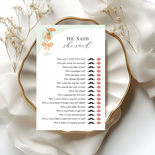 Aperol Spritz He Said She Said Bridal Shower Game (Creator Uploaded)
