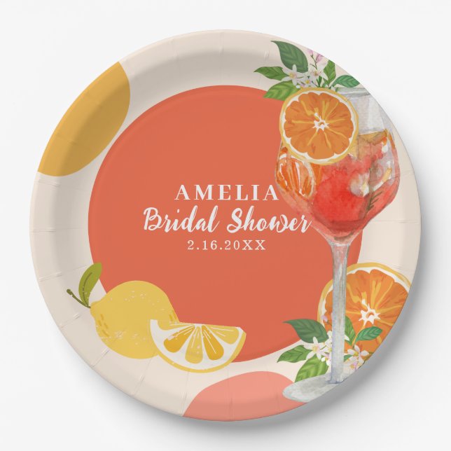 Aperol spritz Love at first spritz Bridal shower  Paper Plate (Front)