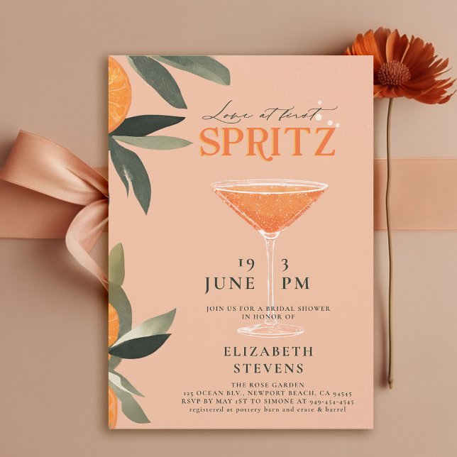 Aperol Spritz Love Citrus Brunch Bridal Shower Invitation (aperol spritz bridal shower invitation watercolor cocktail theme brunch garden pool party summer)