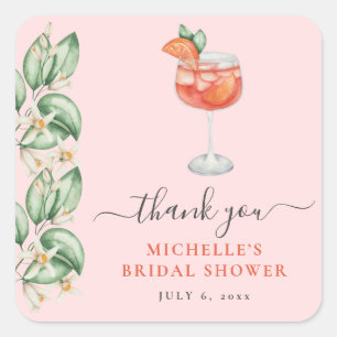 Aperol Spritz Orange Bridal Shower Square Sticker