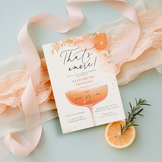Aperol Spritz Orange Cocktail Amore Bridal Shower Invitation (aperol spritz bridal shower invitation citrus cocktail theme floral brunch garden pool party amore)