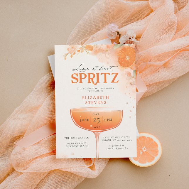 Aperol Spritz Orange Floral Cocktail Bridal Shower Invitation (aperol spritz bridal shower invitation citrus cocktail theme floral brunch garden pool party summer )