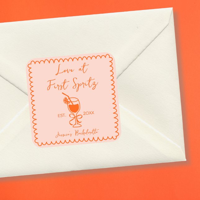 Aperol Spritz Playful Chic Hand Drawn Bachelorette Square Sticker (Aperol Spritz Playful Chic Hand Drawn Bachelorette Square Sticker)