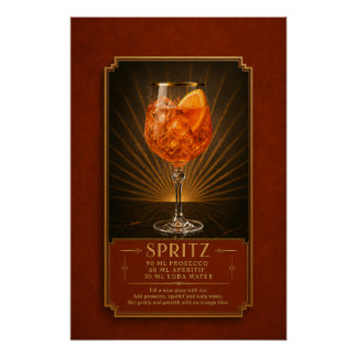 Aperol Spritz Recipe Poster | Bar Art