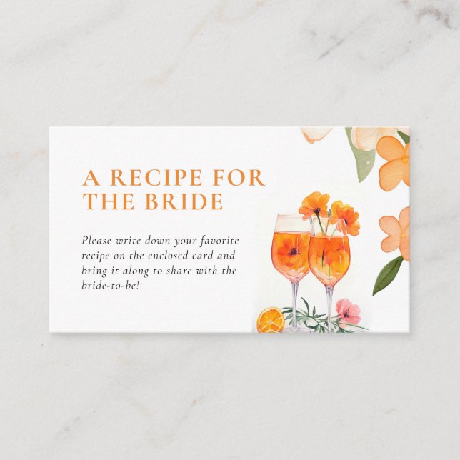 Aperol Spritz Recipe Request Bridal Shower  Enclosure Card (Front)