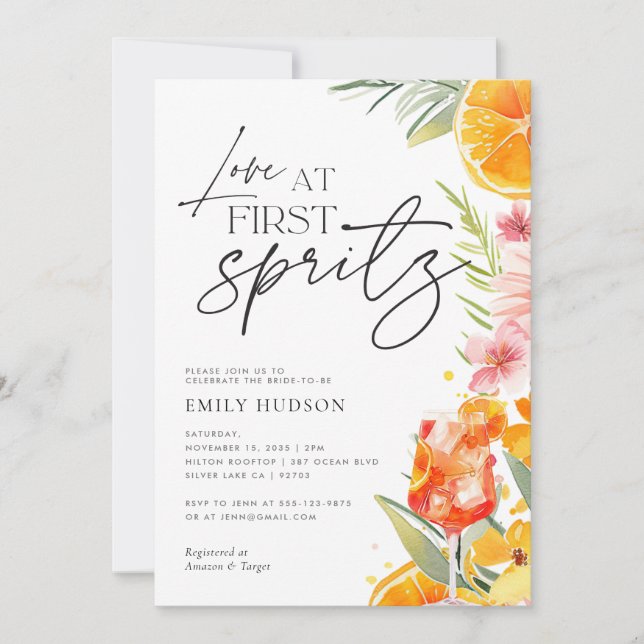 Aperol Spritz Watercolor Bridal Shower Invitation (Front)