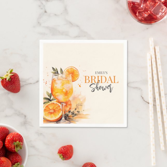 Aperol Spritz Watercolor Bridal Shower Napkin (Insitu)