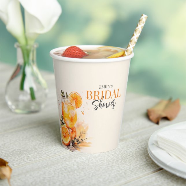 Aperol Spritz Watercolor Bridal Shower Paper Cups (Insitu)
