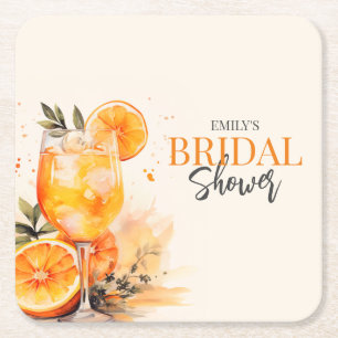 Aperol Spritz Watercolor Bridal Shower Square Paper Coaster