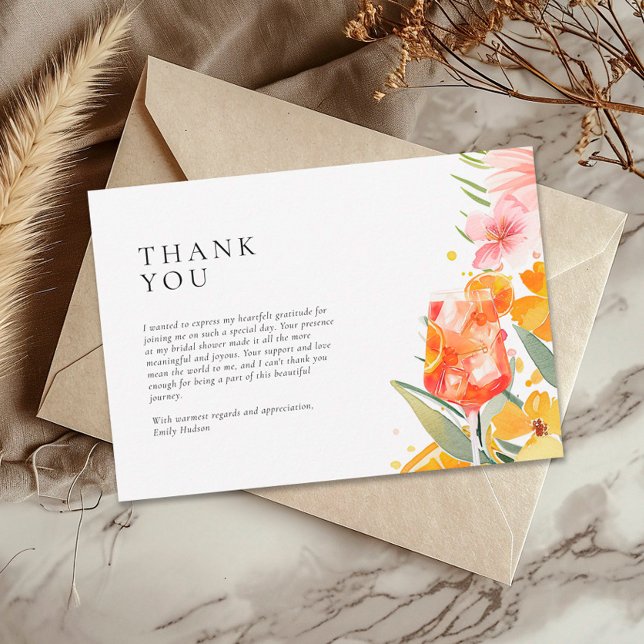 Aperol Spritz Watercolor Bridal Shower Thank You Card (Creator Uploaded)
